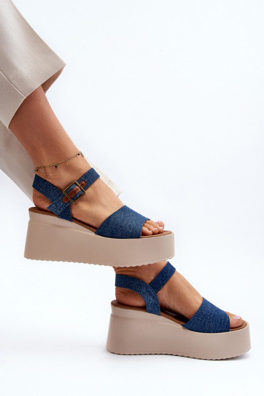 Sandalias plataforma denim color azul... Sandalias plataforma denim color azul...