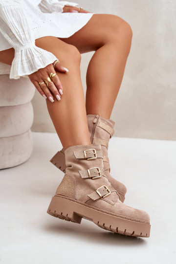 calentamiento Botas de mujer con hebillas beige Tiaeliana