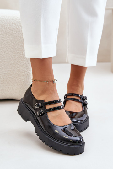 con efecto barniz Femenino zapatos con rayas de color negro Rialuna