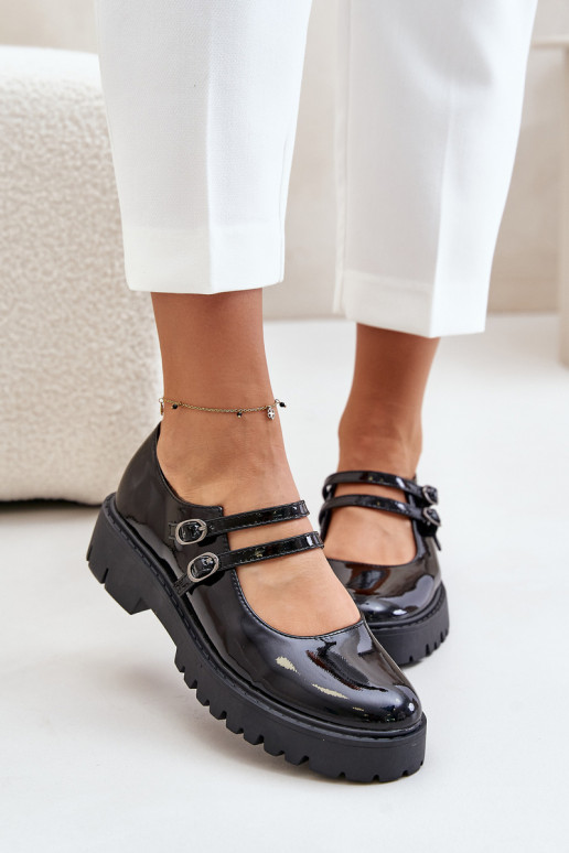 con efecto barniz Femenino zapatos con rayas de color negro Rialuna