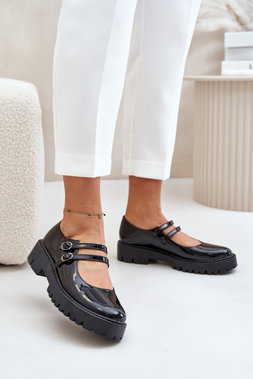 con efecto barniz Femenino zapatos con rayas de color negro Rialuna