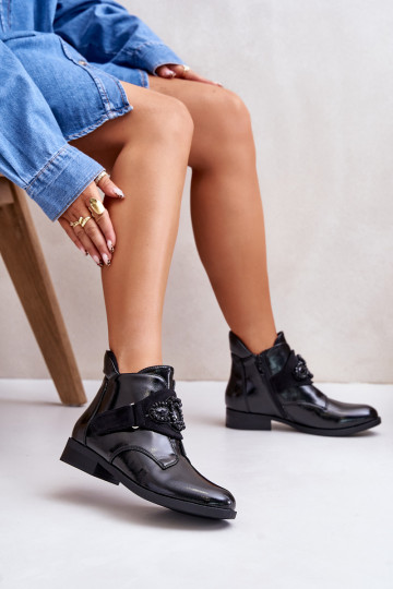 con efecto lacado Botas de mujer con adornos calentadas S.Barski HY42-021 color negro