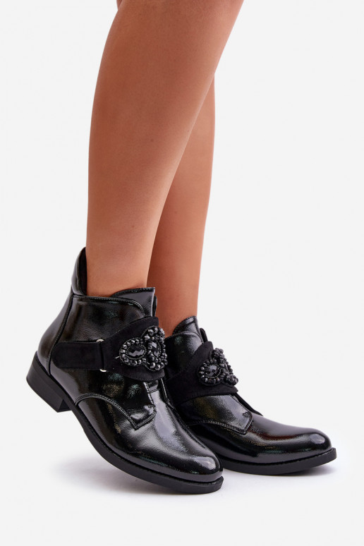 con efecto barniz Botas de mujer con adornos calentamiento S.Barski HY42-021 de color negro