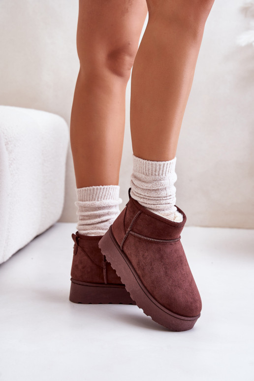 Botas de nieve Femenino con una plataforma calentamiento con pelo dentro marron oscuro Xamella