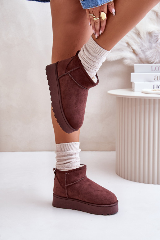 Botas de nieve Femenino con una plataforma calentamiento con pelo dentro marron oscuro Xamella