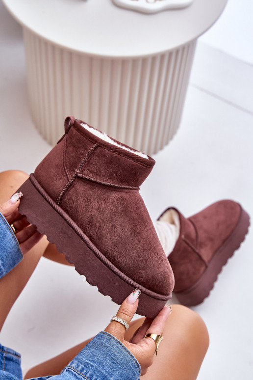 Botas de nieve Femenino con una plataforma calentamiento con pelo dentro marron oscuro Xamella
