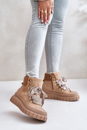 Femenino calentamiento Botas zapatos con una plataforma color marrón Alcyhen 2