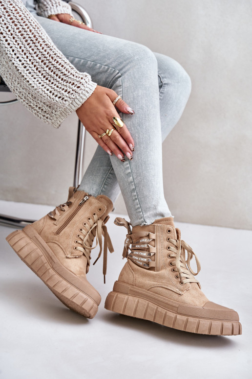 Botas de mujer con una plataforma Con decoraciones atándosem color marrón Edidda