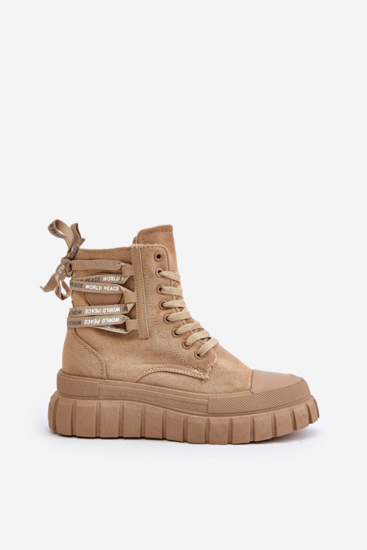 Botas de mujer con una plataforma Con decoraciones atándosem color marrón Edidda