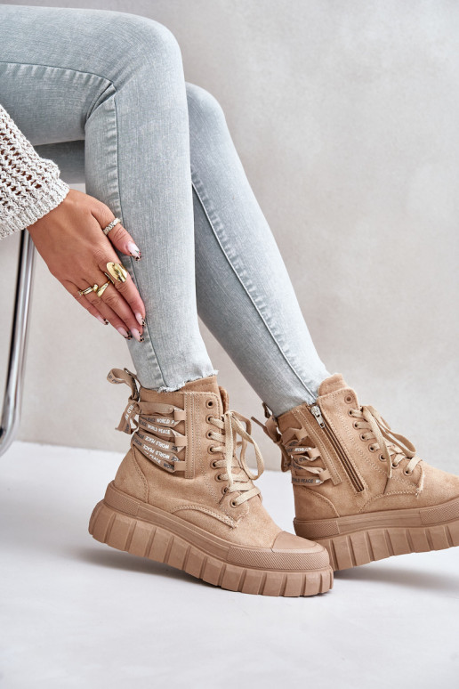 Botas de mujer con una plataforma Con decoraciones atándosem color marrón Edidda