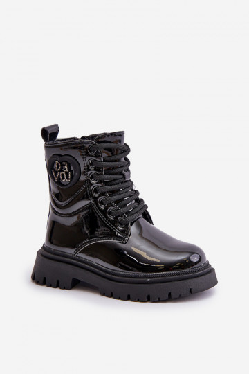 con efecto barniz Botas Infantil calentamiento con pelo dentro Al castillo de color negro Evaliraea