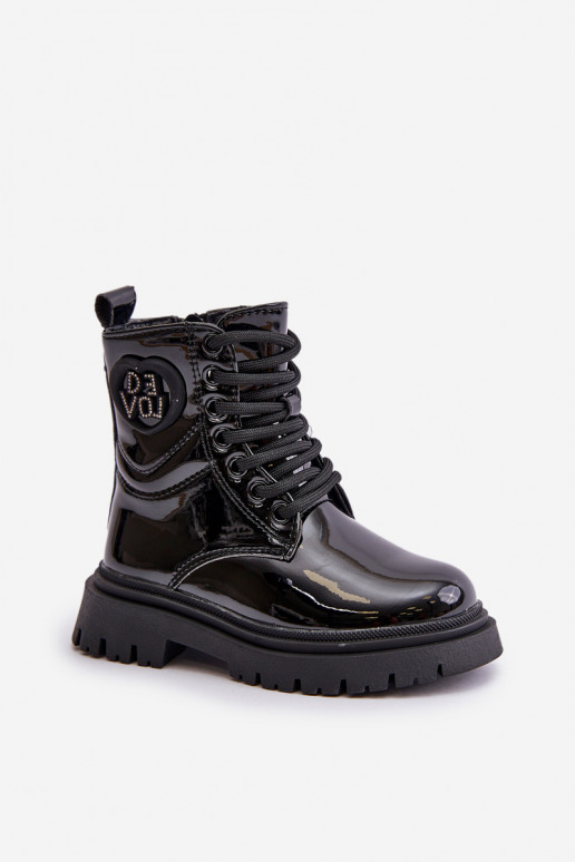 con efecto barniz Botas Infantil calentamiento con pelo dentro Al castillo de color negro Evaliraea