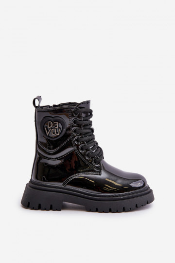 con efecto barniz Botas Infantil calentamiento con pelo dentro Al castillo de color negro Evaliraea 2