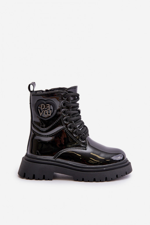 con efecto barniz Botas Infantil calentamiento con pelo dentro Al castillo de color negro Evaliraea