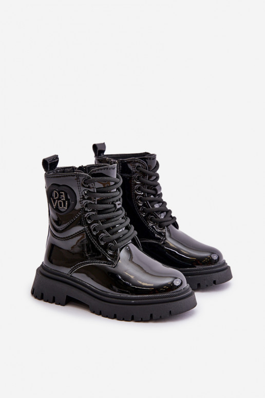 con efecto barniz Botas Infantil calentamiento con pelo dentro Al castillo de color negro Evaliraea