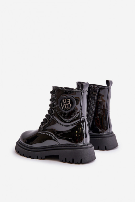 con efecto barniz Botas Infantil calentamiento con pelo dentro Al castillo de color negro Evaliraea