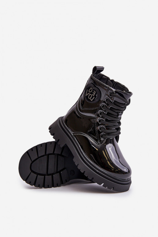 con efecto barniz Botas Infantil calentamiento con pelo dentro Al castillo de color negro Evaliraea