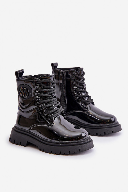 con efecto barniz Botas Infantil calentamiento con pelo dentro Al castillo de color negro Evaliraea