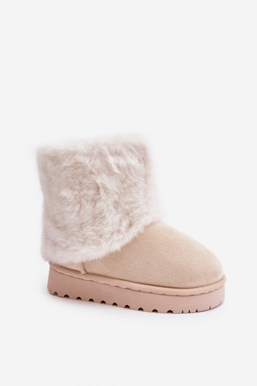 botas de nieve para niños con un abrigo de piel color marfil Crisie