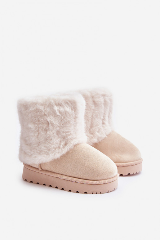 botas de nieve para niños con un abrigo de piel color marfil Crisie