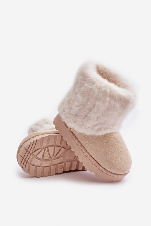 botas de nieve para niños con un abrigo de piel color marfil Crisie