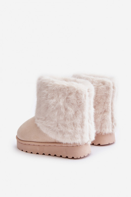botas de nieve para niños con un abrigo de piel color marfil Crisie