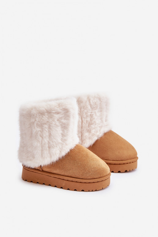 botas de nieve para niños con un abrigo de piel color marrón Crisie