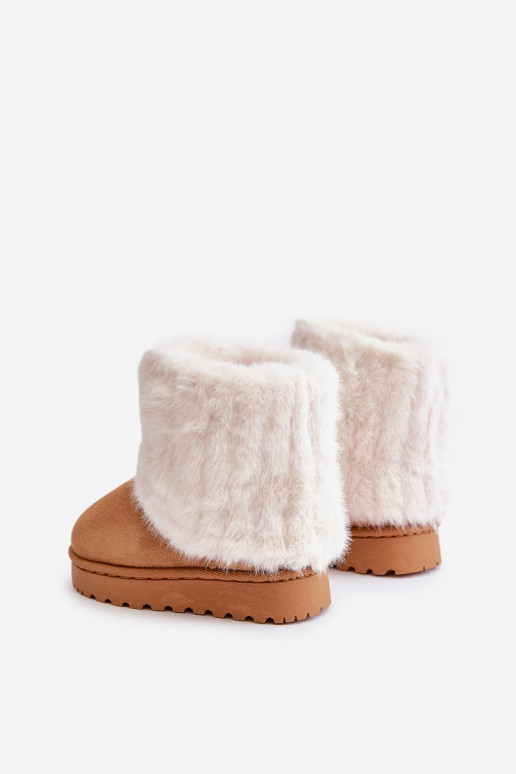 botas de nieve para niños con un abrigo de piel color marrón Crisie