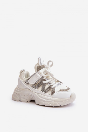 Deportivas infantiles modelo zapatos con ojales centelleantes en color blanco Rianalla
