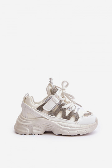 Deportivas infantiles modelo zapatos con ojales centelleantes en color blanco Rianalla 2