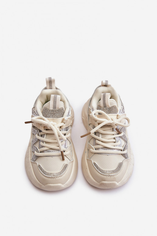 Zapatillas modelo zapatos. Infantil con ojos centelleantes beige Rianalla Zapatillas modelo zapatos. Infantil con ojos centelleantes beige Rianalla
