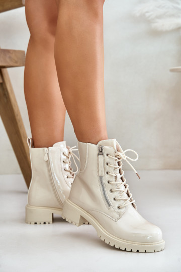 con efecto barniz botines de trabajo Al castillo calentamiento beige Ravanthia 2