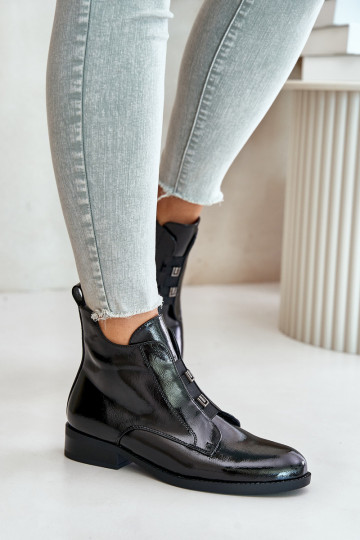 con efecto barniz Botas Al castillo calentamiento con tacones anchos S.Barski HY42-717 de color negro