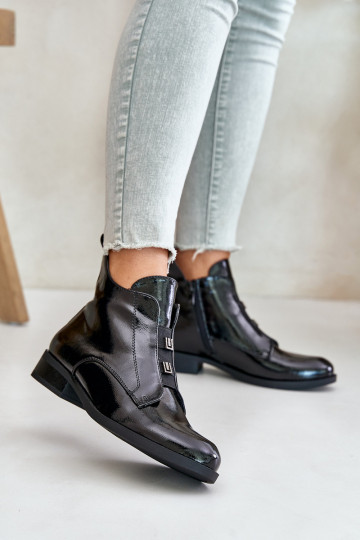 con efecto barniz Botas Al castillo calentamiento con tacones anchos S.Barski HY42-717 de color negro 2