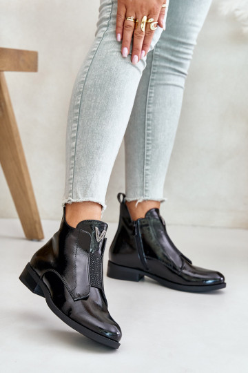 Zapatos de tacón bajo efecto lacado para mujer con tacón ancho calentados color negro S.Barski HY42-120 color negro 2