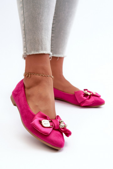 Bailarinas de ante sintético para mujer con lazos color rosa Satris 2