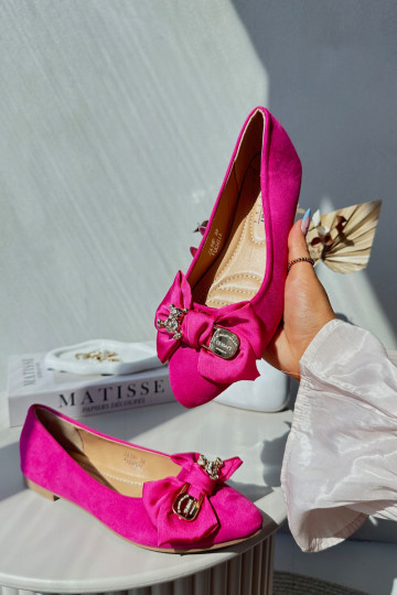 Bailarinas de ante sintético para mujer con lazos color rosa Satris