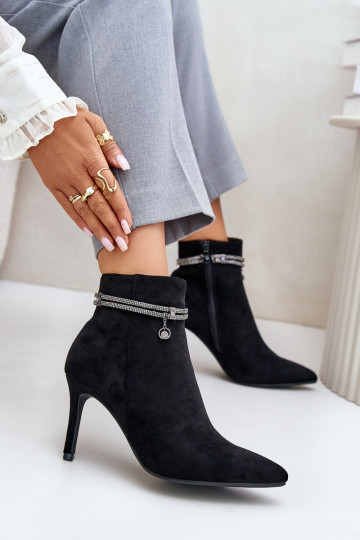 calentamiento Botas con tacones finos con tacones decorados de gamuza ecológicaoAe Vinceza 16469 de color negro