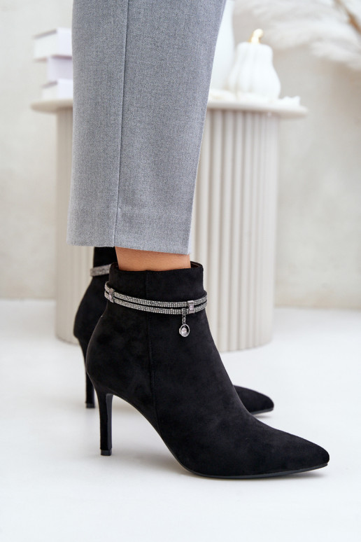 calentamiento Botas con tacones finos con tacones decorados de gamuza ecológicaoAe Vinceza 16469 de color negro calentamiento Botas con tacones finos con tacones decorados de gamuza ecológicaoAe Vinceza 16469 de color negro