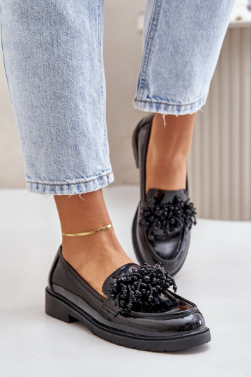 Femenino Mocasines con efecto barniz S.Barski HY369A de color negro