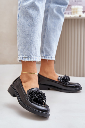 Femenino Mocasines con efecto barniz S.Barski HY369A de color negro 2