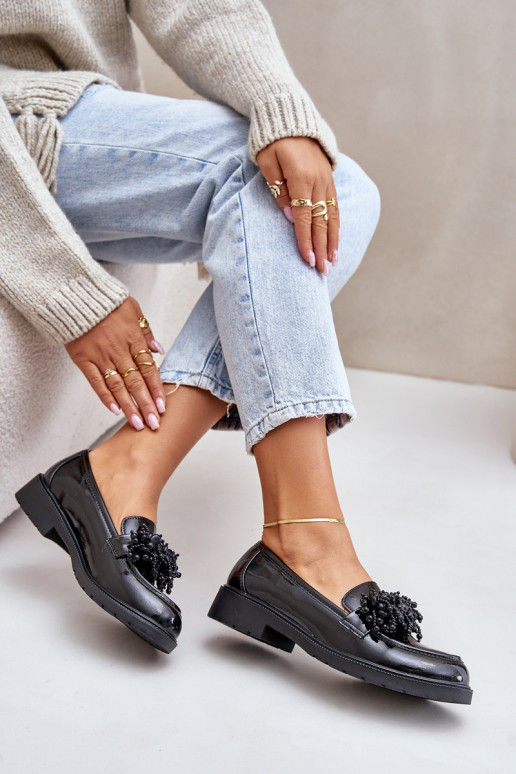 Femenino Mocasines con efecto barniz S.Barski HY369A de color negro Femenino Mocasines con efecto barniz S.Barski HY369A de color negro