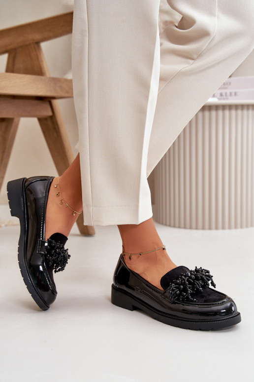 Femenino Mocasines con efecto barniz S.Barski HY369A de color negro Femenino Mocasines con efecto barniz S.Barski HY369A de color negro