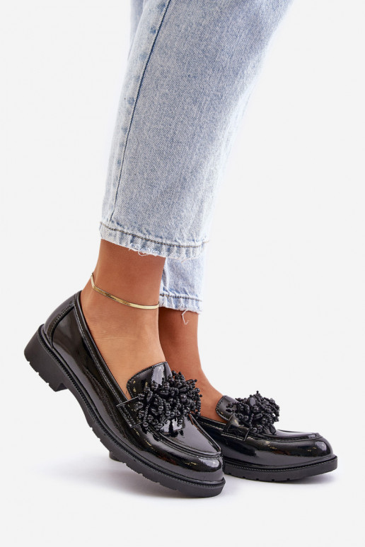 Femenino Mocasines con efecto barniz S.Barski HY369A de color negro Femenino Mocasines con efecto barniz S.Barski HY369A de color negro