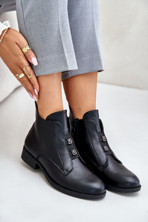 calentamiento Botas de mujer con tacones anchos de cuero ecológico S.Barski HY42-716 de color negro