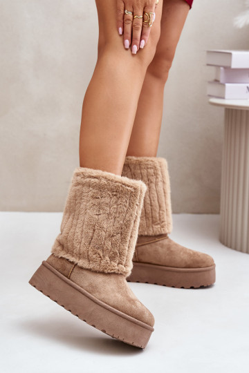 Botas de nieve con una plataforma Z ENyAiniętą CholeAką beige Lisonea