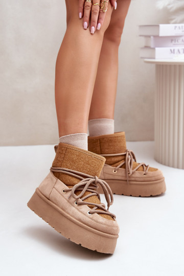 Botas de nieve con detalles de estilo con plataforma en marrón 2