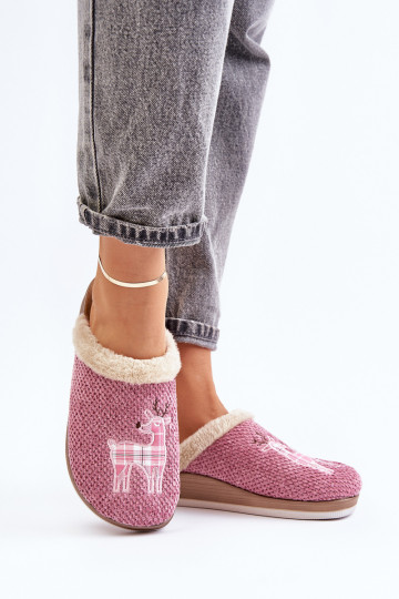 Zapatillas Femenino con ciervos y un abrigo de piel Inblu CT000034 color rosa