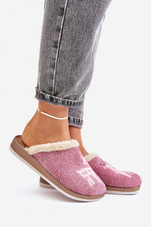 Zapatillas Femenino con ciervos y un abrigo de piel Inblu CT000034 color rosa