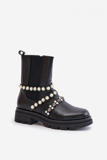 botas con estilo Femenino con correas de color negro Sintitia